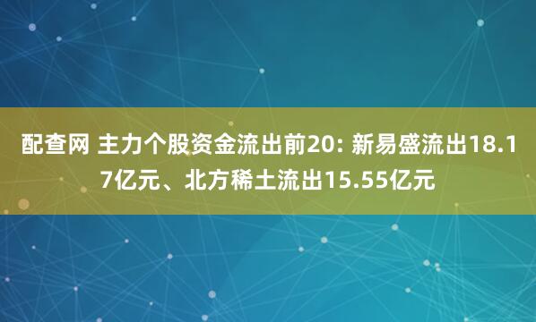 配查网 主力个股资金流出前20: 新易盛流出18.17亿元、北方稀土流出15.55亿元