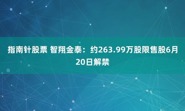 指南针股票 智翔金泰：约263.99万股限售股6月20日解禁
